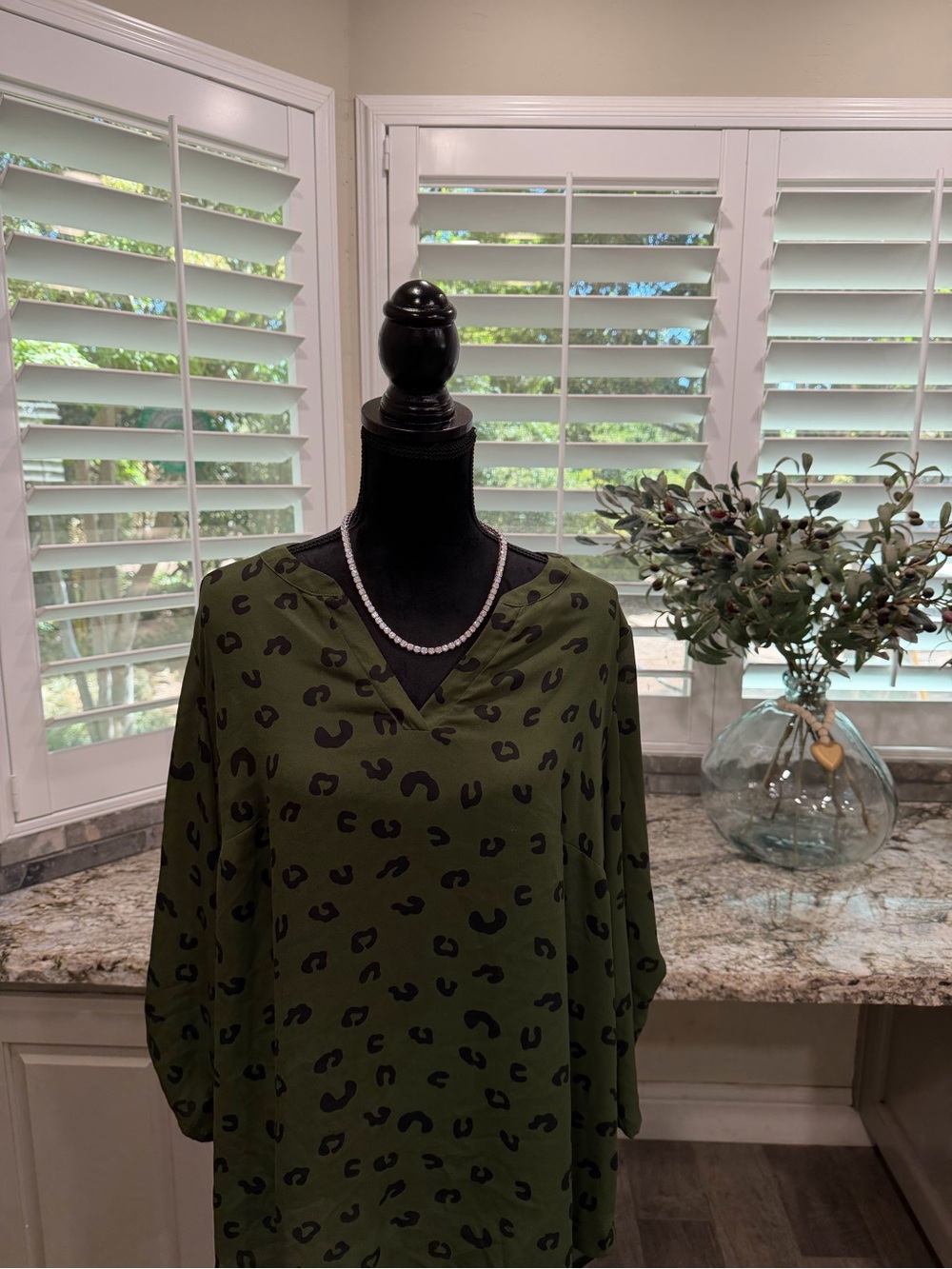 41 Hawthorn Olive Green Leopard Print Blouse